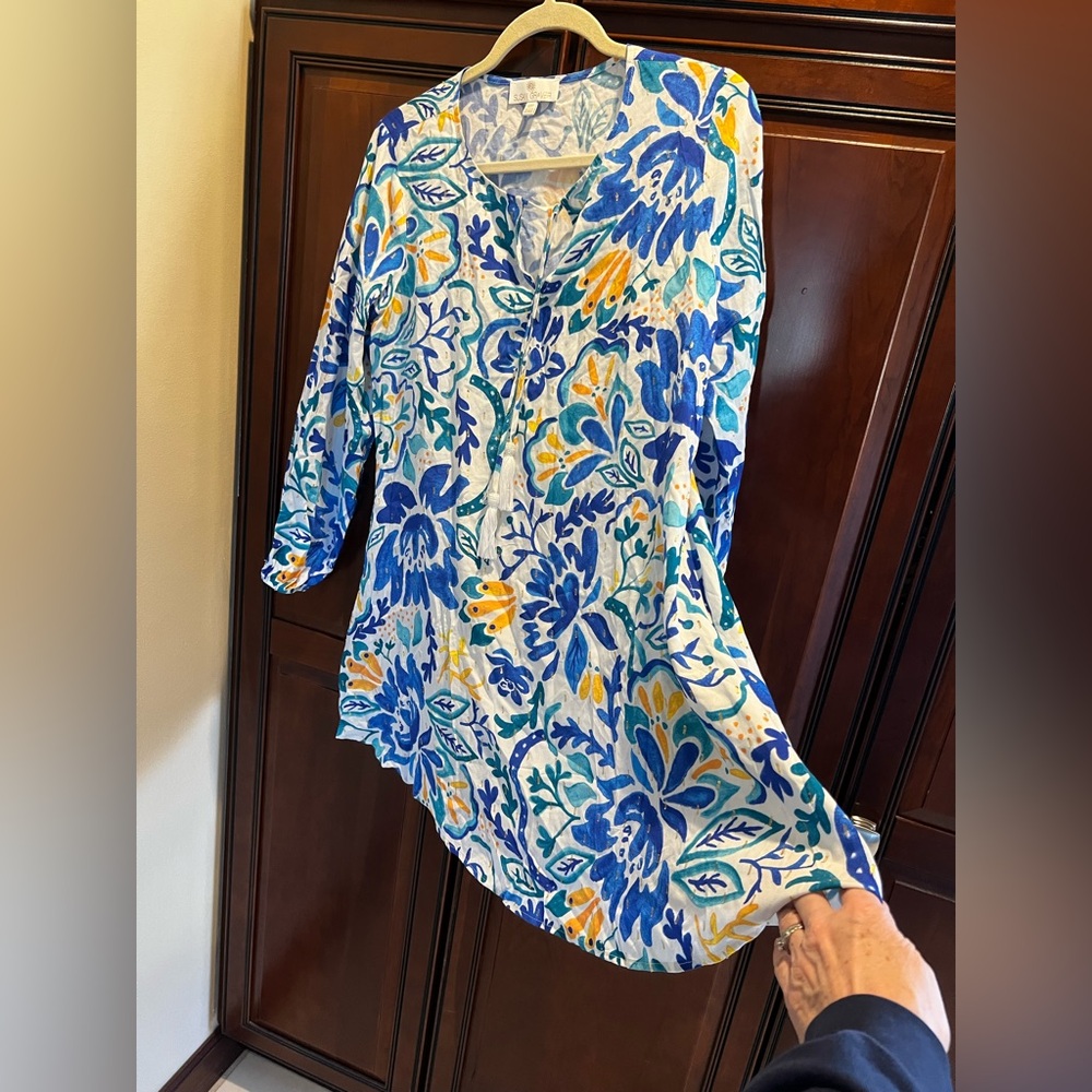 Susan Graver Soleil Regular Printed Woven Dress w/Pockets and Tassle Ties - XSP - Picture 4 of 8